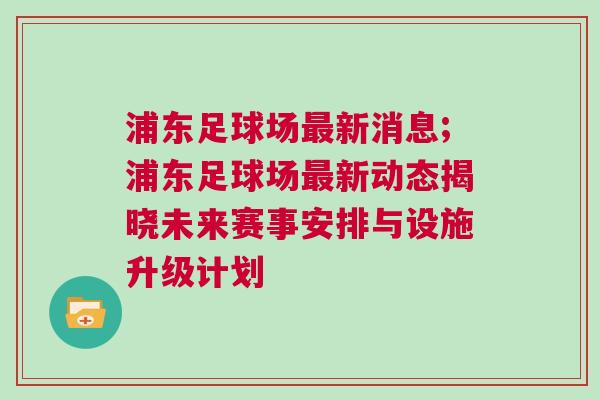 浦东足球场最新消息;浦东足球场最新动态揭晓未来赛事安排与设施升级计划