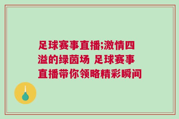 足球赛事直播;激情四溢的绿茵场 足球赛事直播带你领略精彩瞬间