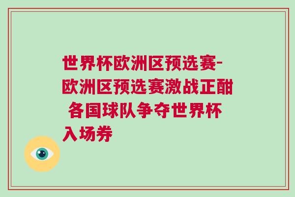 世界杯欧洲区预选赛-欧洲区预选赛激战正酣 各国球队争夺世界杯入场券