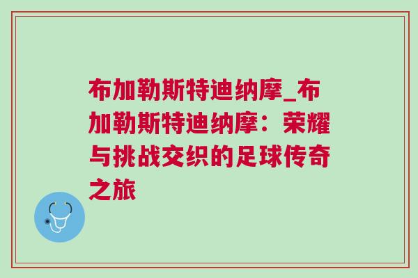 布加勒斯特迪纳摩_布加勒斯特迪纳摩：荣耀与挑战交织的足球传奇之旅