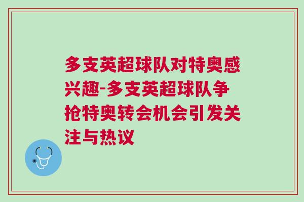 多支英超球队对特奥感兴趣-多支英超球队争抢特奥转会机会引发关注与热议