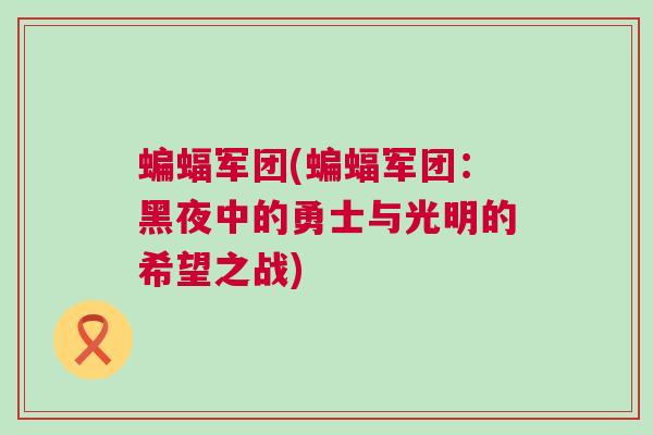 蝙蝠军团(蝙蝠军团：黑夜中的勇士与光明的希望之战)