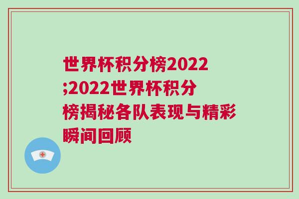 世界杯积分榜2022;2022世界杯积分榜揭秘各队表现与精彩瞬间回顾