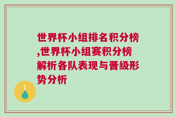 世界杯小组排名积分榜,世界杯小组赛积分榜解析各队表现与晋级形势分析