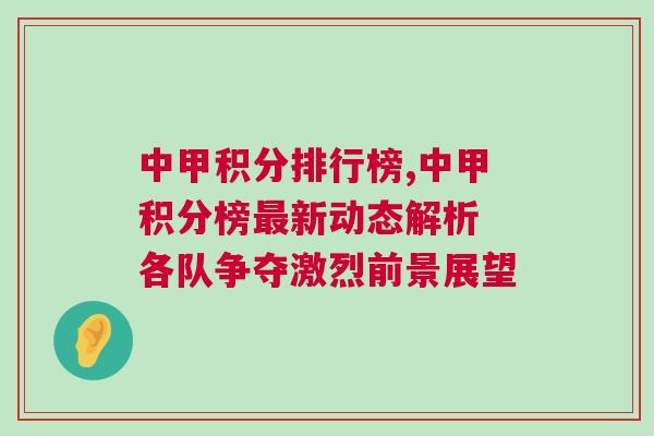 中甲积分排行榜,中甲积分榜最新动态解析 各队争夺激烈前景展望