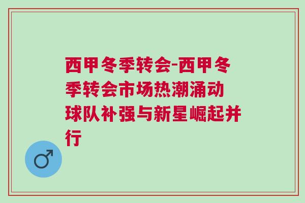 西甲冬季转会-西甲冬季转会市场热潮涌动 球队补强与新星崛起并行