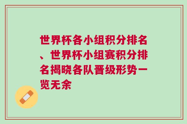 世界杯各小组积分排名、世界杯小组赛积分排名揭晓各队晋级形势一览无余