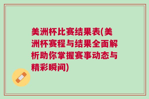 美洲杯比赛结果表(美洲杯赛程与结果全面解析助你掌握赛事动态与精彩瞬间)