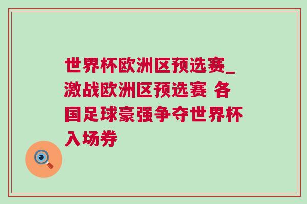 世界杯欧洲区预选赛_激战欧洲区预选赛 各国足球豪强争夺世界杯入场券