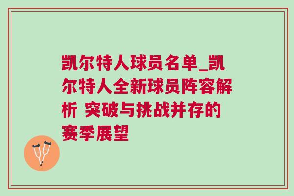 凯尔特人球员名单_凯尔特人全新球员阵容解析 突破与挑战并存的赛季展望