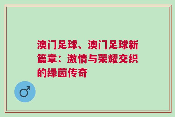 澳门足球、澳门足球新篇章：激情与荣耀交织的绿茵传奇
