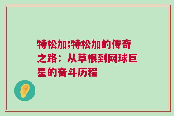 特松加;特松加的传奇之路：从草根到网球巨星的奋斗历程