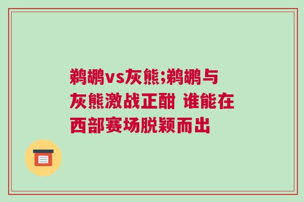 鹈鹕vs灰熊;鹈鹕与灰熊激战正酣 谁能在西部赛场脱颖而出