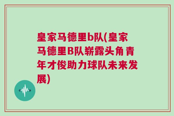 皇家马德里b队(皇家马德里B队崭露头角青年才俊助力球队未来发展)