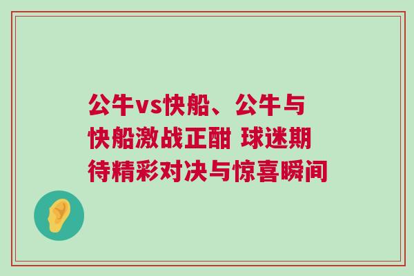 公牛vs快船、公牛与快船激战正酣 球迷期待精彩对决与惊喜瞬间
