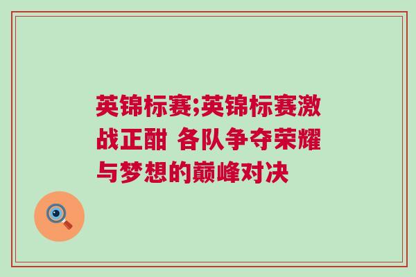 英锦标赛;英锦标赛激战正酣 各队争夺荣耀与梦想的巅峰对决