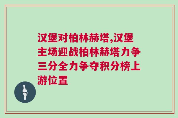 汉堡对柏林赫塔,汉堡主场迎战柏林赫塔力争三分全力争夺积分榜上游位置