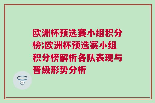 欧洲杯预选赛小组积分榜;欧洲杯预选赛小组积分榜解析各队表现与晋级形势分析