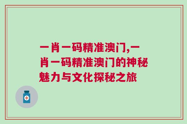 一肖一码精准澳门,一肖一码精准澳门的神秘魅力与文化探秘之旅