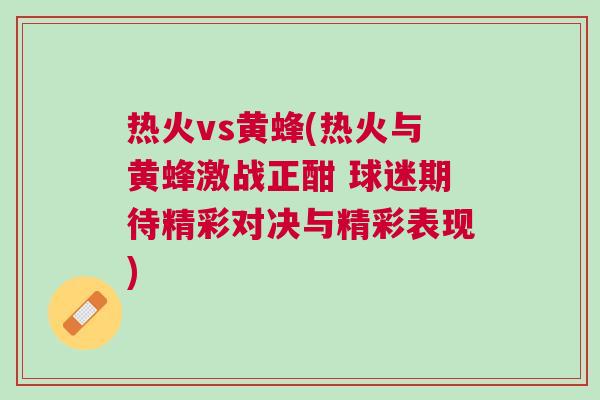 热火vs黄蜂(热火与黄蜂激战正酣 球迷期待精彩对决与精彩表现)