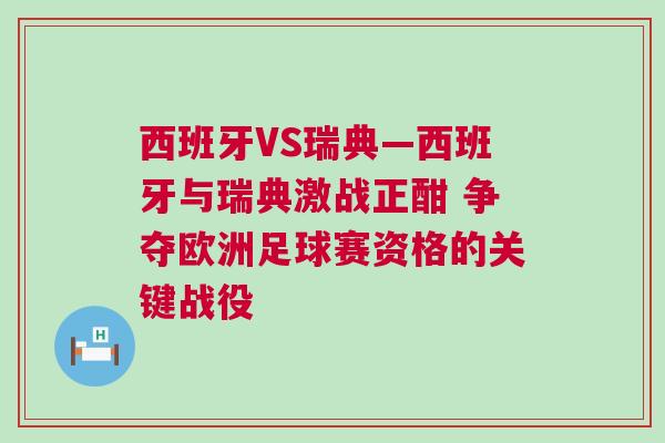 西班牙VS瑞典—西班牙与瑞典激战正酣 争夺欧洲足球赛资格的关键战役