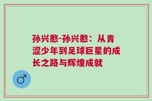 孙兴憨-孙兴憨：从青涩少年到足球巨星的成长之路与辉煌成就